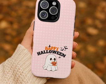 Ghost Halloween Phone Case | Protective iPhone, Samsung Cover (Pink Dotted)