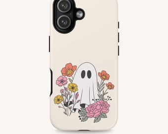 Funda para teléfono con diseño floral fantasmal, carcasa para iPhone y Samsung con un otoño espeluznante