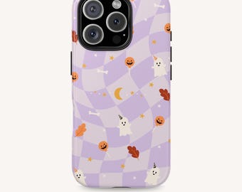 Funda para teléfono de Halloween en tonos pastel, carcasa para iPhone y Samsung con diseño de calabaza fantasma espeluznante