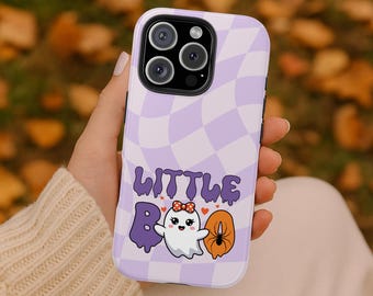 Cute Ghost Halloween Phone Case | Lilac Checkered Design