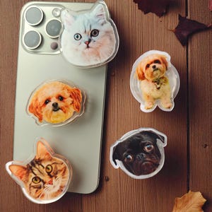 Personalized Dog or Cat Phone Grip, Custom Cartoon Pet Magnetic Phone Stand, Unique Gift for Pet Moms & Dads