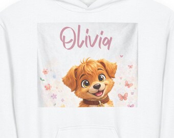Linmo Puppy Personalized Name Hoodie, Kids Custom Name Sweatshirt