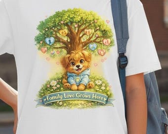 Family Love Grows Here Bear tree youth t-shirt | Kids nature tee