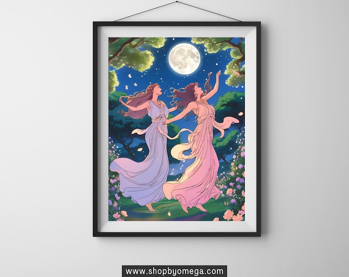 Pagan Spirits Celebrating Under the Full Moon | Mystical Printable Wall Art | Digital Download  | Hempy Natural