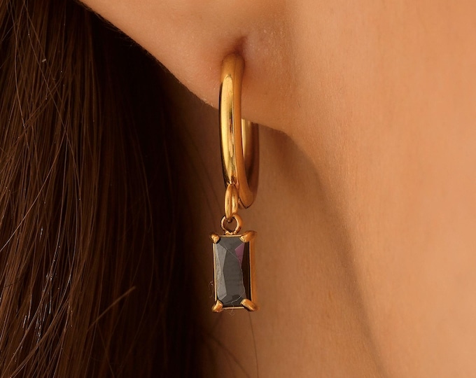 18K Gold-Plated Hoop Earrings: Cubic Zirconia Dangle, Stainless Steel