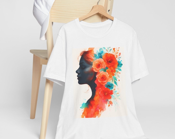 Floral Silhouette Tee: Vibrant Art Shirt, Bohemian Fashion