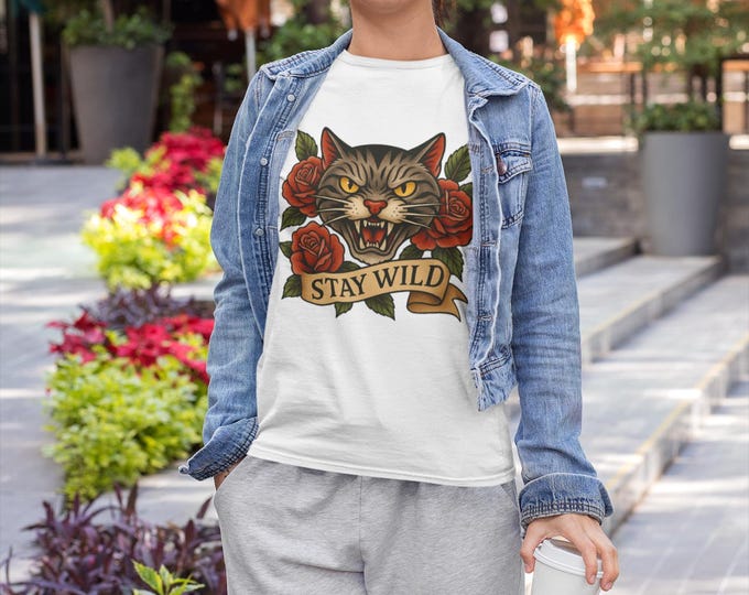 Stay Wild Cat T-Shirt: Unisex Boho Graphic Tee