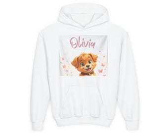 Linmo Puppy Personalized Name Hoodie, Kids Custom Name Sweatshirt