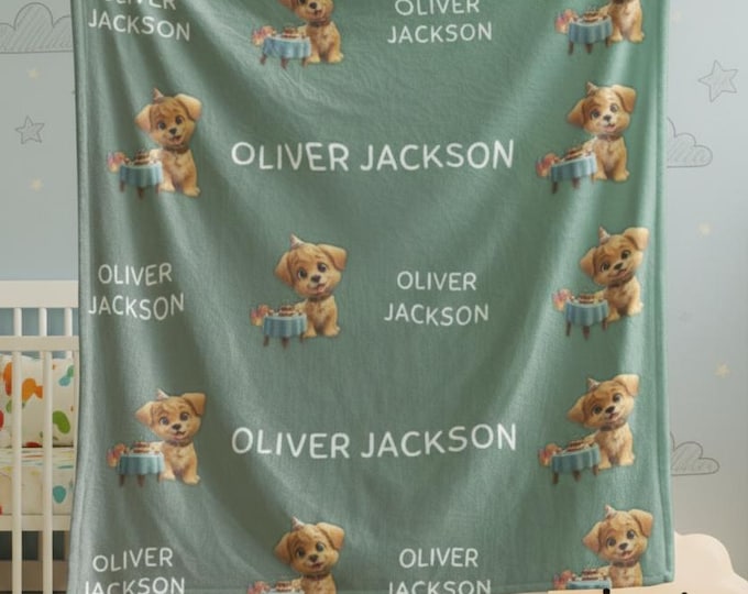 Personalized Puppy Blanket | Custom Name Plush Nursery Throw