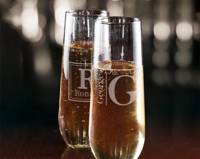 Stemless Champagne Flute Glasses – Laser Engraved, 10 oz