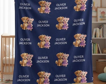 Personalized Velveteen Kids Blanket | Linmo & Mimi Name Pattern