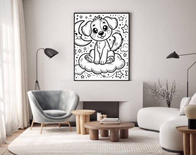Cheerful Kitten Coloring Page | Kids Color Art & Printable Cat | Digital Download | Hempy Natural