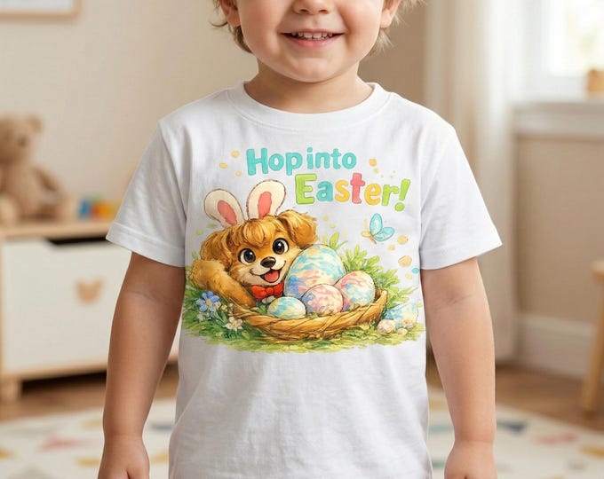 Linmo, Hop into Easter Bunny Nest Youth Tee | Personalized Name Kids Shirt by Linmostore