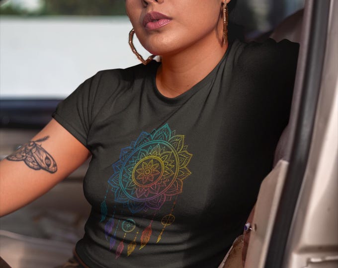 Rainbow Dreamcatcher T-Shirt: Unisex Boho Festival Tee