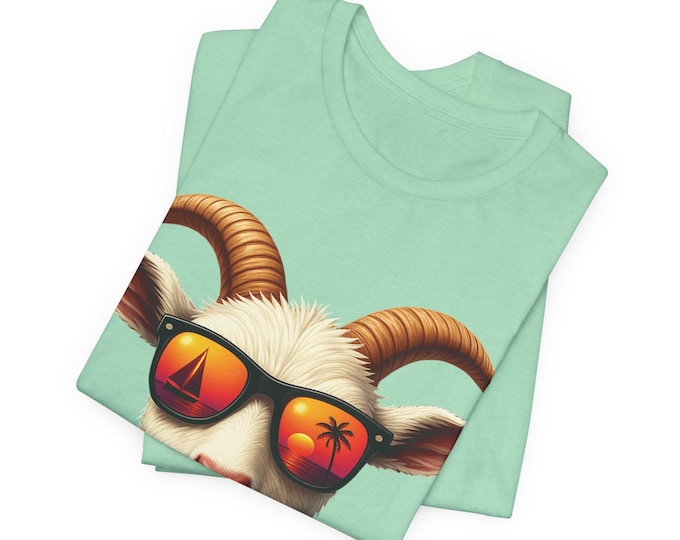 Goat in Sunglasses T-Shirt – Fun Beach Graphic Tee, Unisex