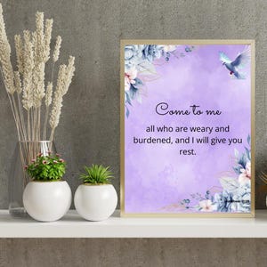 Come to Me All Who Are Weary | Matthew 11:28 | Christian Wall Art | Bible Verse Print | Faith Decor | Inspirational Scripture