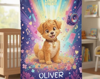 Personalized Plush Blanket | Linmo Character, Music Theme Baby Gift