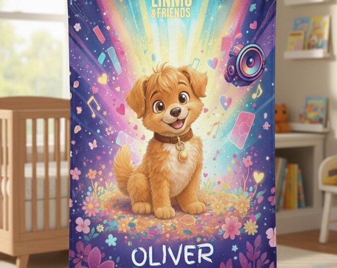 Personalized Plush Blanket | Linmo Character, Music Theme Baby Gift