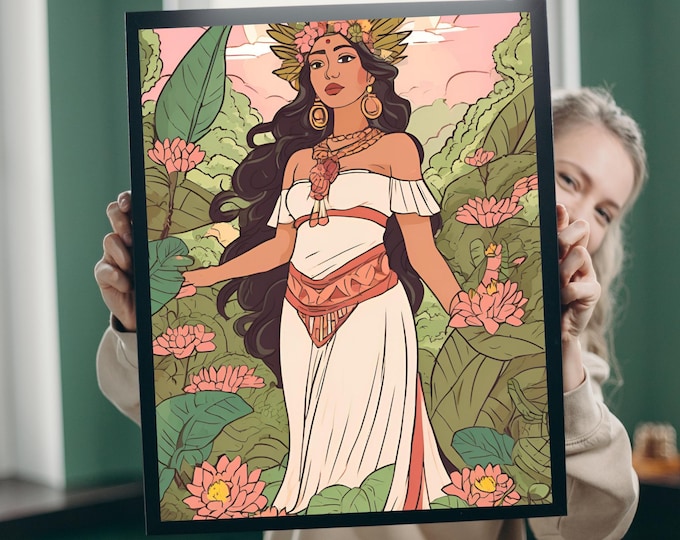 Guardian of the Wild Blooms | Mystical Floral Printable Wall Art | Digital Download