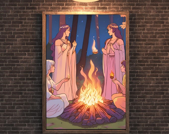 Embracing the Sacred Flames of the Night | Mystical Printable Wall Art | Digital Download