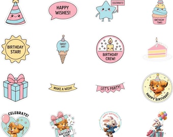 Linmo & Friends™ Birthday Sticker Sheet – Cheerful Decorations for Kids’ Celebrations