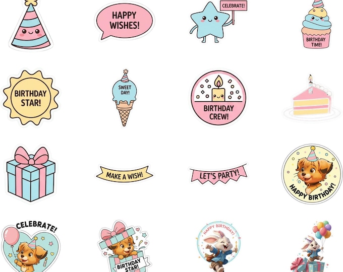 Linmo & Friends™ Birthday Sticker Sheet – Cheerful Decorations for Kids’ Celebrations