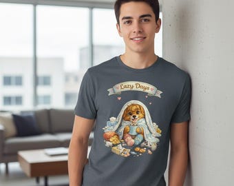 Lazy Days Puppy Kids T-Shirt Teen Tee Cozy Dog Graphic Shirt