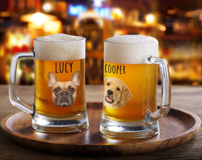 Personalized Beer Mug Set: Vintage Glass Stein, Heavy Tankard
