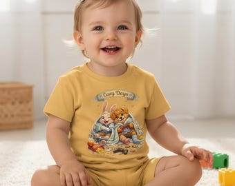 Lazy Days Toddler T-Shirt, Cute Baby Rabbit & Dog Shirt