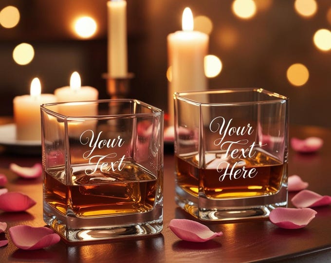 Crystal Whiskey Glasses Set: 10 oz Cube Cocktail Tumblers, Stemmed