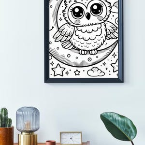 Lindo búho de dibujos animados y estrellas centelleantes / Descarga digital / Hempy Natural