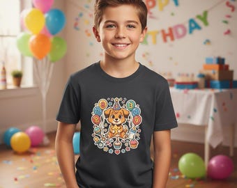 かわいい子犬の誕生日Tシャツ｜子供の1歳、2歳、3歳の誕生日シャツ、赤ちゃんのお祝い