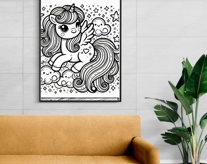 Hempy Natural's whimsical pony coloring page | enjoyable and soothing printable art | digital download