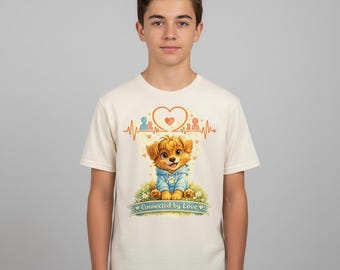 Verbunden durch Liebe Welpen Shirt Jugend Tee Süßer Hund Grafik Teen T-Shirt Geschenk für Kinder