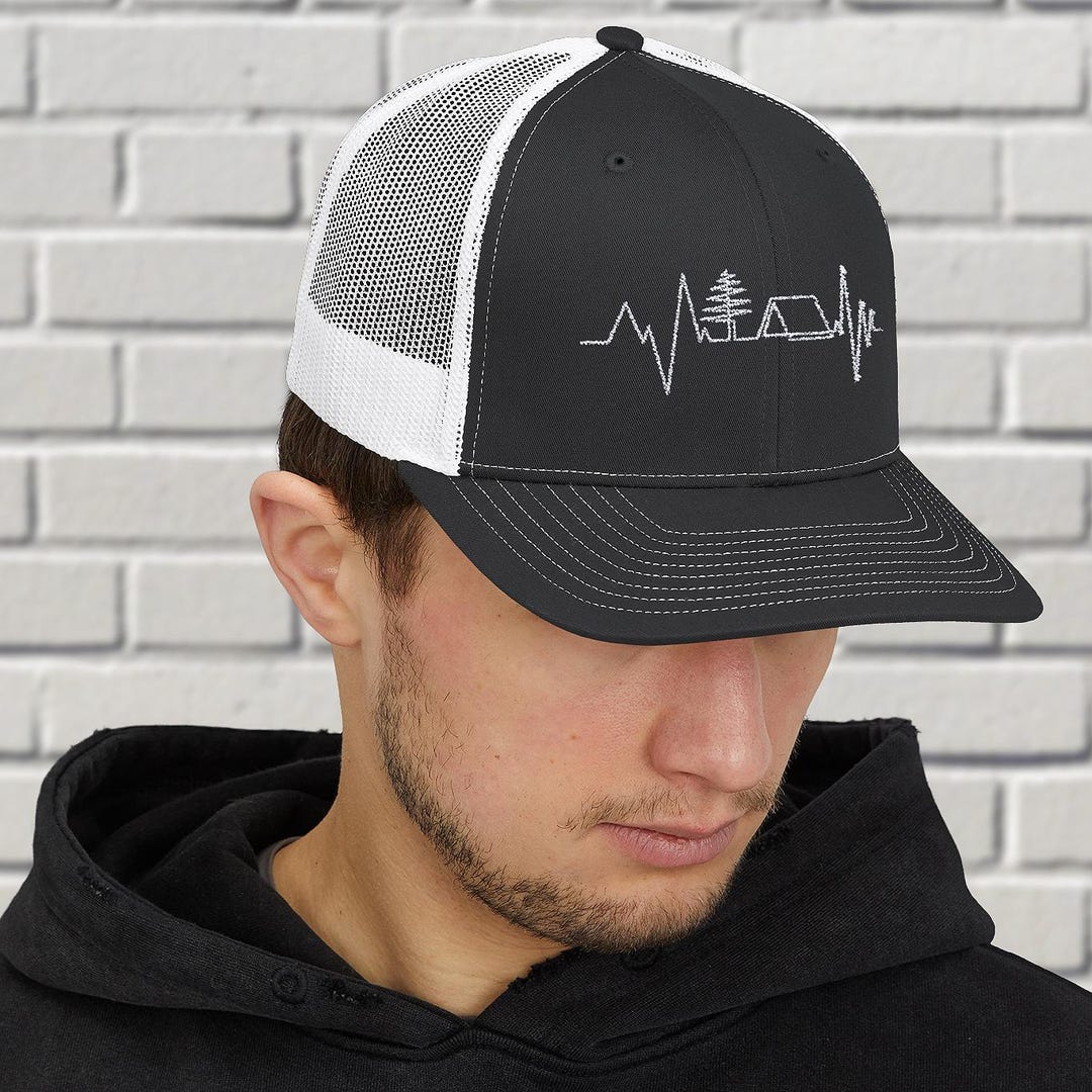 Mountain Camping Trucker Hat W/ Outdoor Scene | Outdoorsy Baseball Cap ...