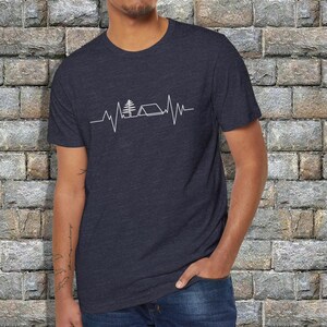 Eco Friendly Unisex Camping Outdoors Tshirt | Earthy Graphic Tee, Recycled Polyester, Organic Cotton, Heartbeat, Camp, Nature, Tent