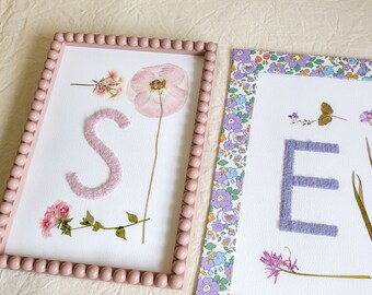 Initial Wall Art, Hand Embroidered Letters, Initial Art Print, Girls Bedroom, Nursery Print