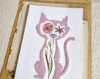 Cat Art Hand Embroidered With Luxurious Angora Wool