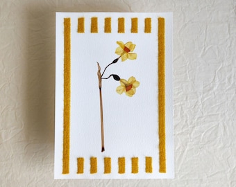 Modern Yellow Flower Art - Hand Stitched With Mohair & Silk Embroidery