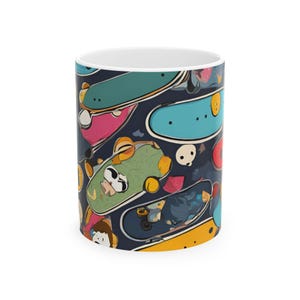 Tazza in ceramica da skateboard, tazza da caffè colorata e carina con cartoni animati, 11oz 15oz, regalo per skater, tazza da tè da skateboard, regalo per skater, skateboard