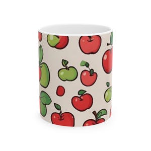 Cartoon Apple Ceramic Mug, Cute Red and Green Coffee Cup for Kitchen Decor, Teacher Gift, Fruit Lover, Kitchenware, Home Office Drinkware