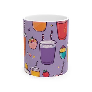 Taza de té Boba, taza de cerámica de color morado lavanda, linda taza de té de burbujas, taza de café kawaii, regalo para amantes de Boba, taza de té de dibujos animados