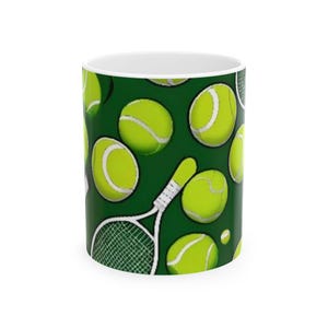 Tennis Mug, Cartoon Tennis Ball and Racket Ceramic Coffee Cup, Sports Fan Gift, Tennis Lover Gift, Tennis Player Mug, Funny Tennis Mug,