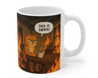 Grumpy Cat in Burning Room Mug | This Is S@#%! Coffee Cat Meme Funny Mug 11oz Ceramic