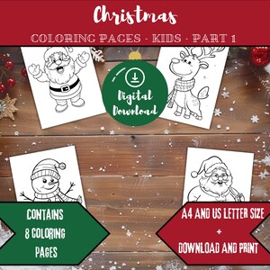 Weihnachten Malvorlagen für Kinder | Digitaler Download | Lustige & festliche druckbare Aktivitäten | Einfacher Druck DIY Kunsthandwerk | Malvorlagen - Teil 1