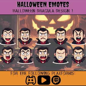 Dracula Emotes Pack for Twitch, Discord and YouTube | Spooky & Fun Halloween Stream Graphics I Halloween Emotes for Streamers I Emoji Pack