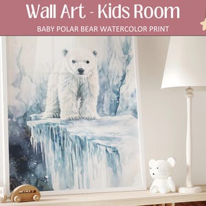 Baby Polar Bear Watercolor Print: Arctic Nursery Wall Art (Digital Download)