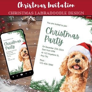 Weihnachten Labradoodle Einladung | Weihnachtsstimmung Design | Bearbeitbare Vorlage | Weihnachtsfeier einladen I Hund Feiertagskarte