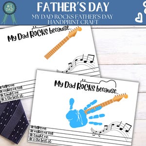 My Dad Rocks Handprint Craft, Musical Father's Day Gift, Guitar Printable Art, Toddler Keepsake, Preschool Craft for Dad, DIY Kids Gift