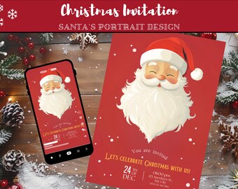 Coole kerstuitnodiging voor kerstman – afdrukbare uitnodiging voor feest (bewerkbare canva-sjabloon)